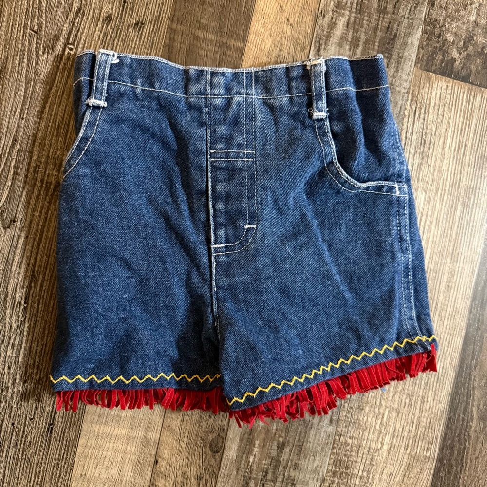Vintage Sesame Street Denim Shorts with Red Fringe- 12months